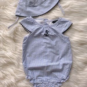 NAUTICA Seersucker Baby Bubble Romper + Hat